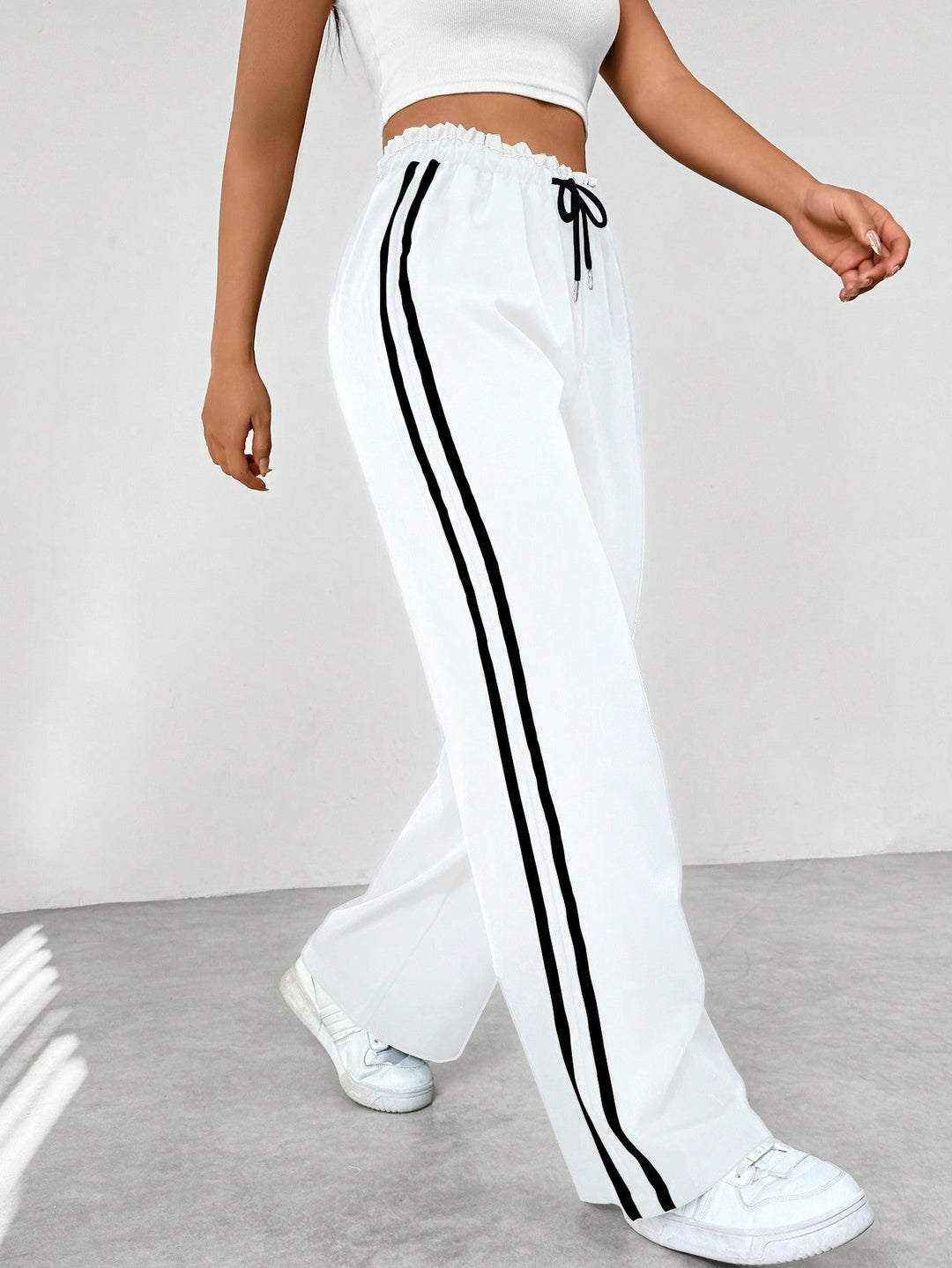 Rosalie wide leg side stripe sweatpants in white, side view
