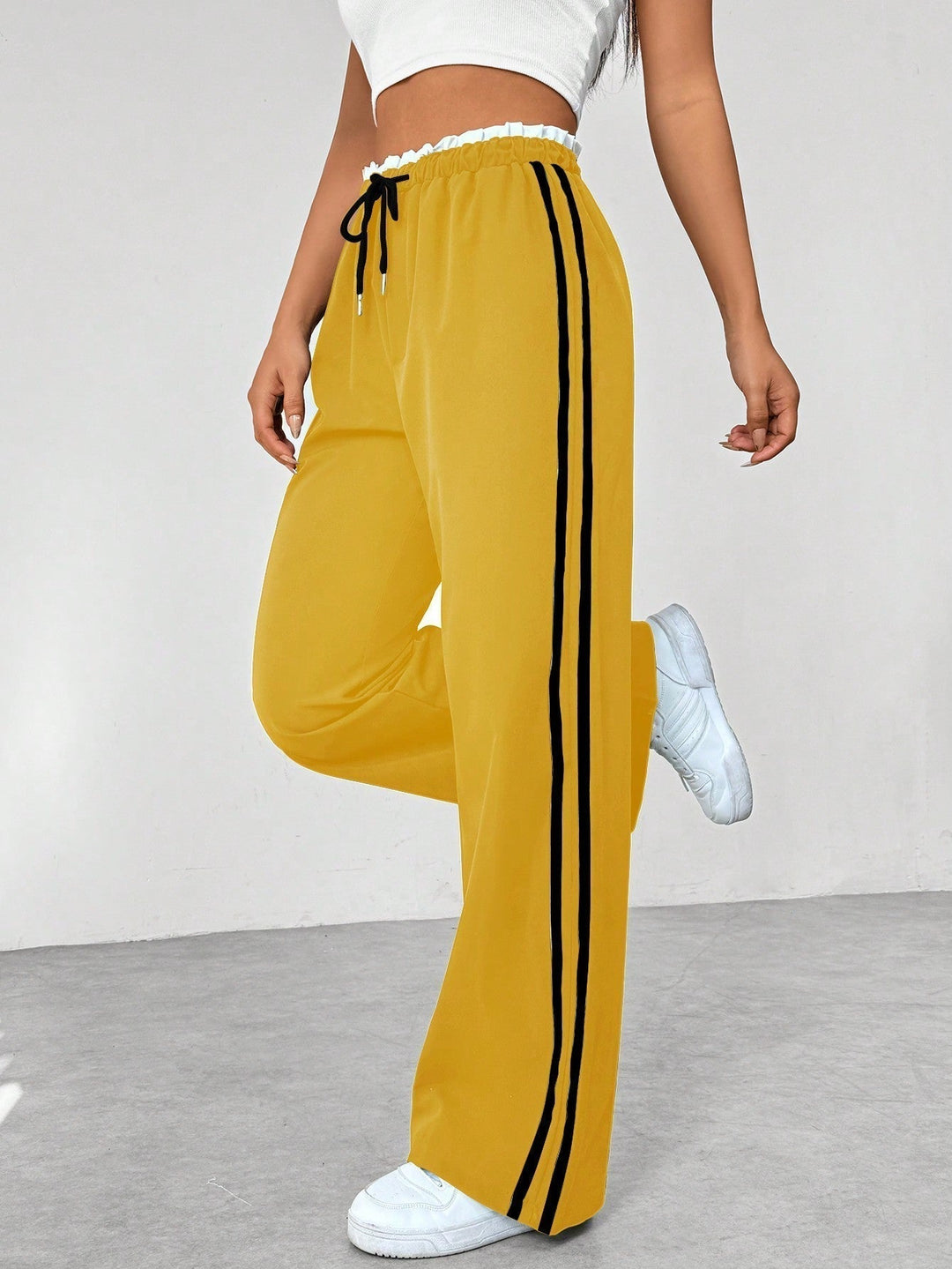 Rosalie wide leg side stripe sweatpants in white, side view