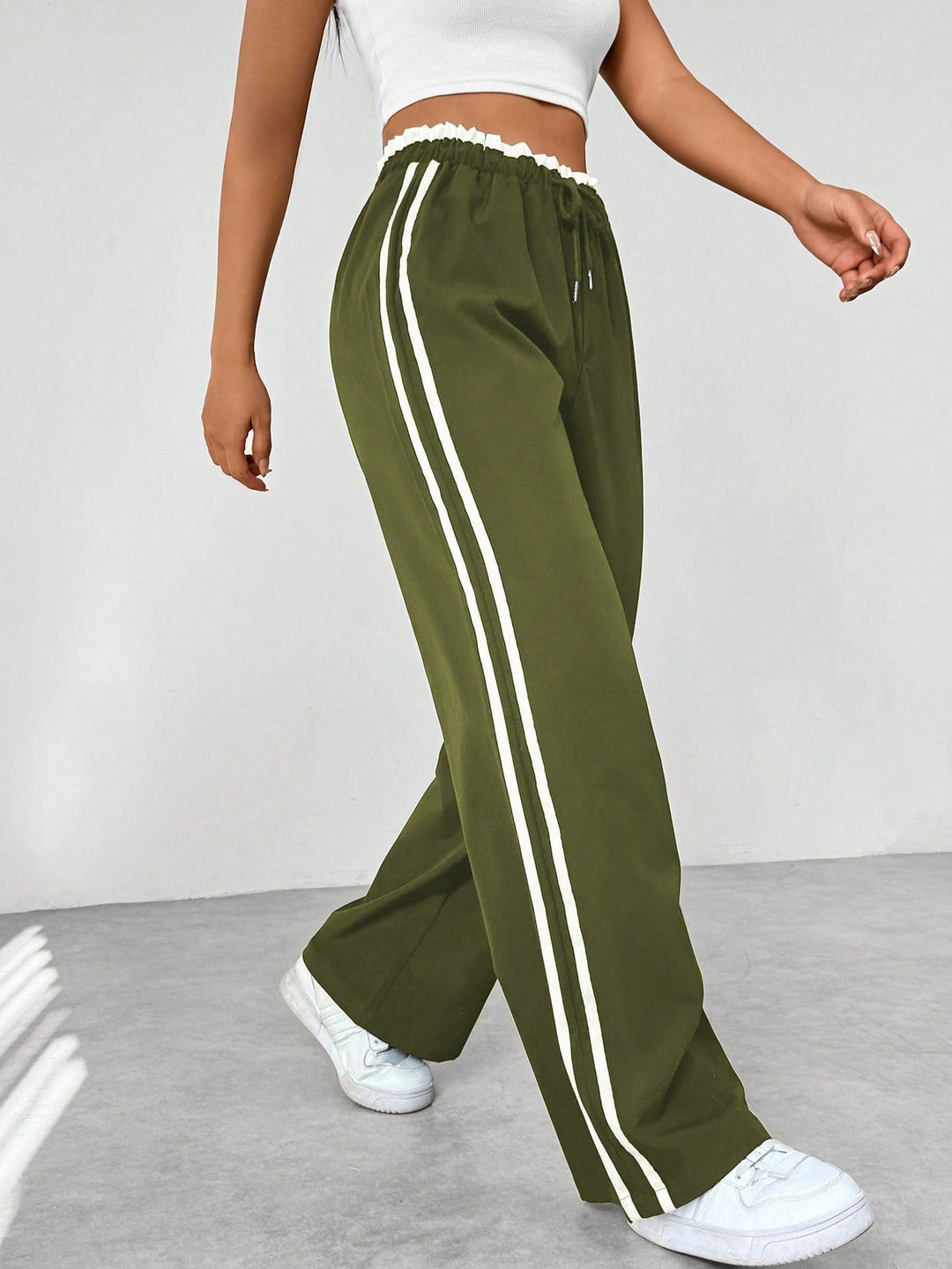 Rosalie wide leg side stripe sweatpants in white, side view