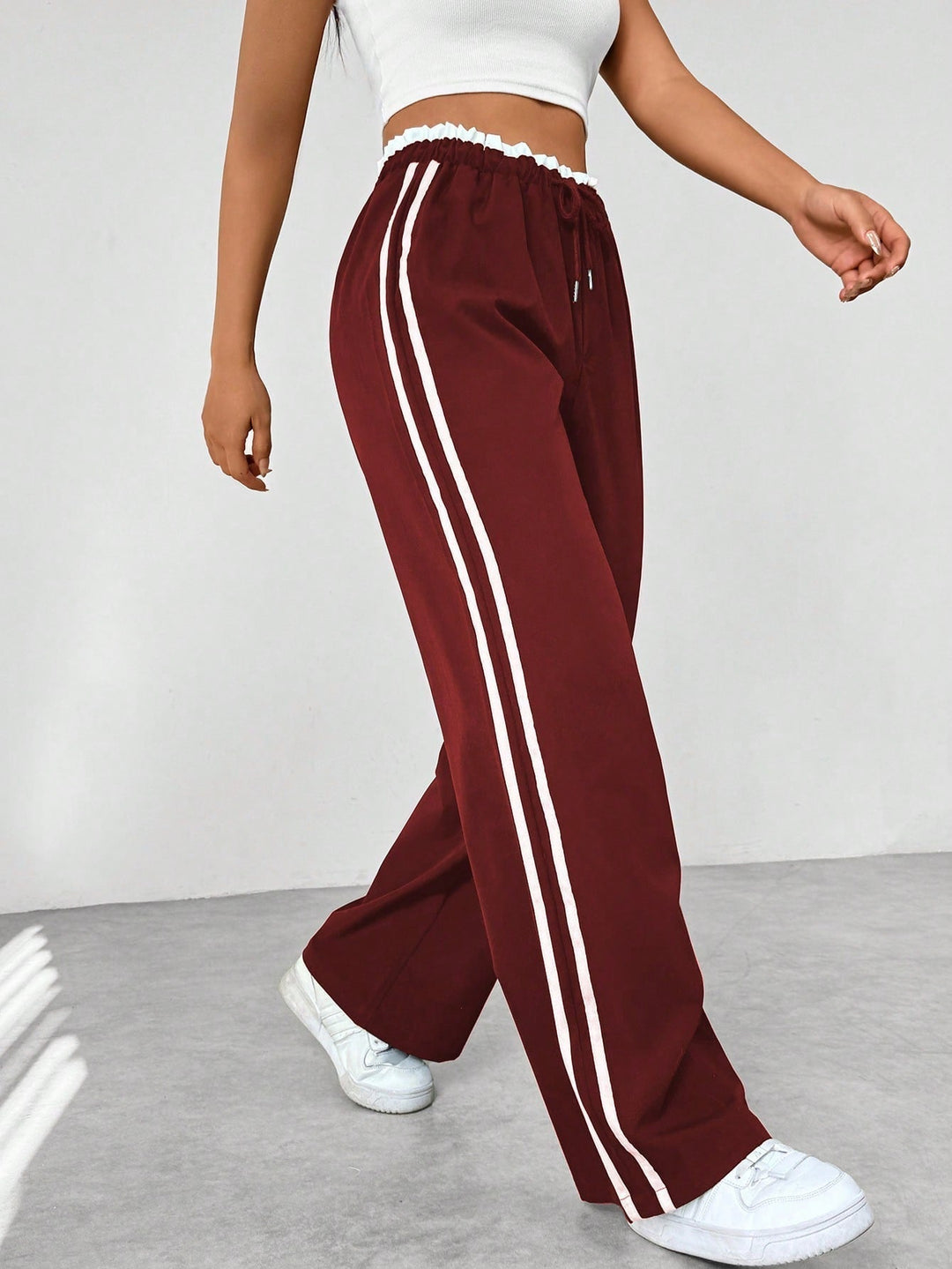 Rosalie wide leg side stripe sweatpants in white, side view