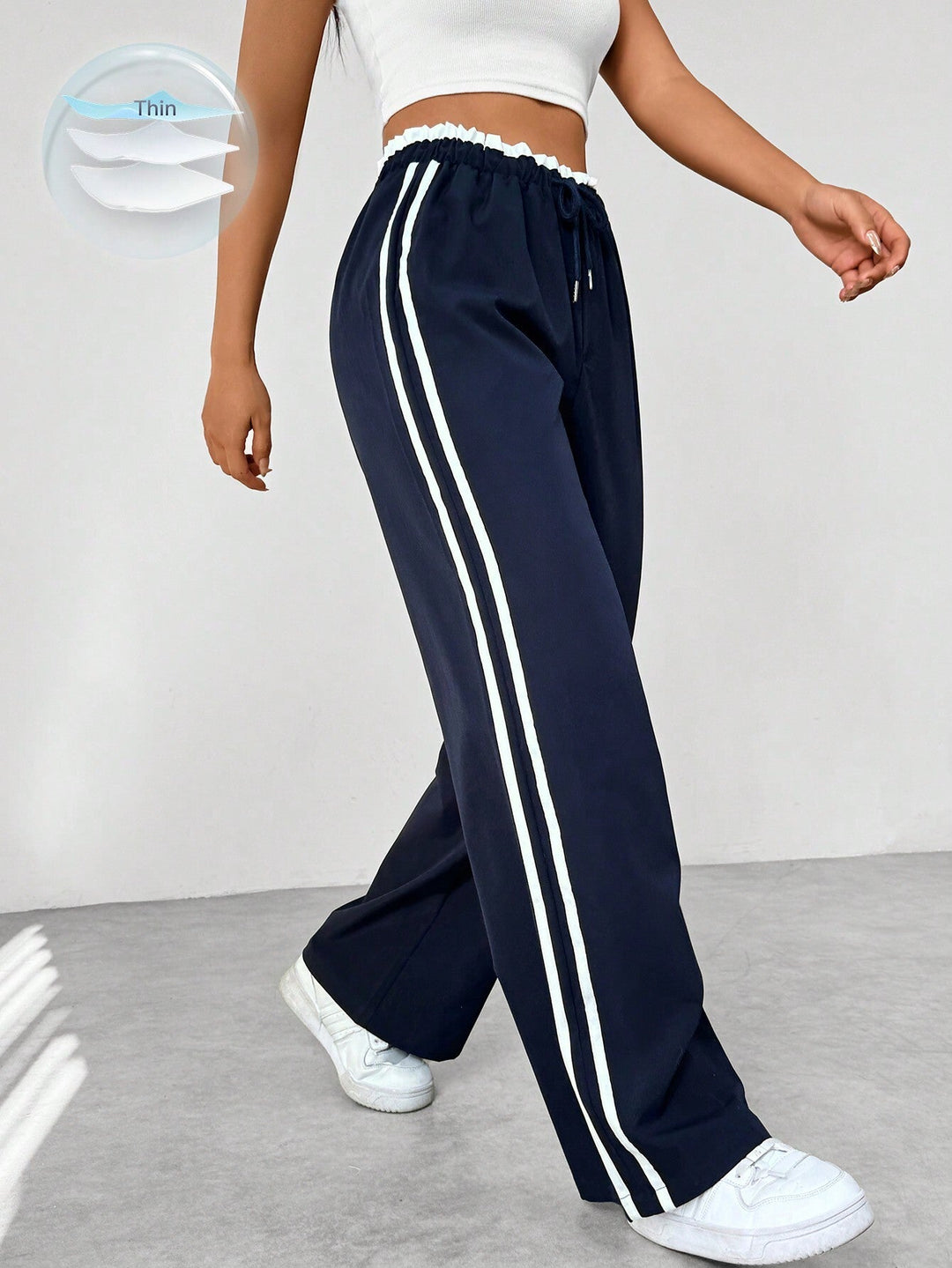 Rosalie wide leg side stripe sweatpants in white, side view