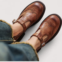 Women's Wingtip Buckle Strap Mary Jane Shoes | Bettina