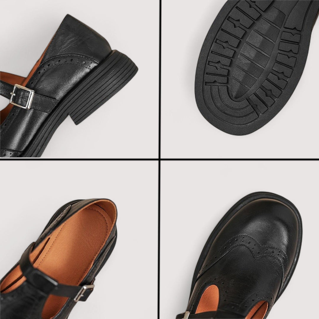 Bettina Mary Jane shoes in black worn with cropped denim jeans