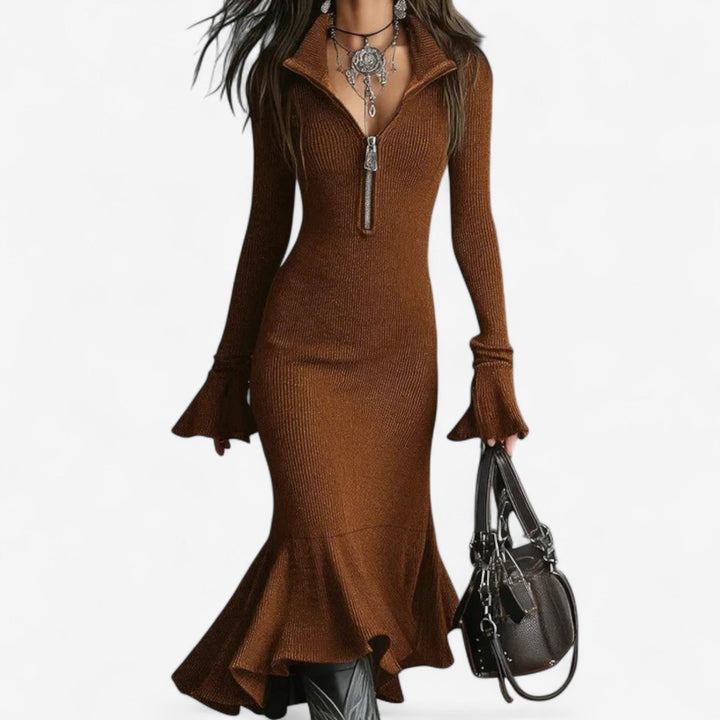Vivienne zip collar sweater dress in black, front view