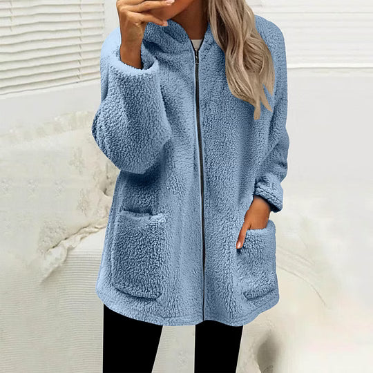 Rosalind fleece zip-up jacket in light blue, front view